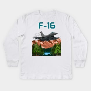 F16 Fighting Falcon Supersonic Jet Military Armed Forces Novelty Gift Kids Long Sleeve T-Shirt